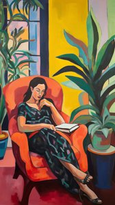 Matisse stijl schilderij vrouw in stoel