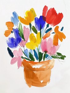 Kleurrijke aquarel bloemen in een vaas