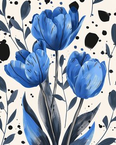 David tulpen tekening conventioneel in blauw door F. Abderrahim