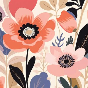 Botanische illustratie pastel gedurfde bloemen, Matisse-stijl