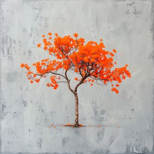 Minimalistisch schilderij: Oranje blad & grijze achtergrond