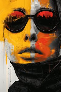 Minimalistisch abstract sci-fi surrealisme vrouwengezicht met bril