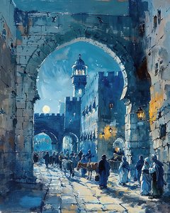 Een Arabische stadspoort en een middeleeuwse markt, Damascus canvas prints