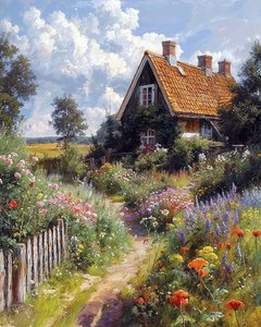Mooi huis, bloementuin, botanisch landschap, canvas prints door F. Abderrahim