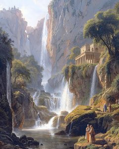 Prachtig landschap met een waterval, Canvas voor wanddecoratie Zeegezichten door F. Abderrahim