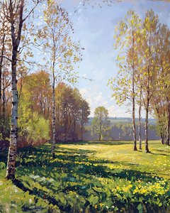 Landschap op een zonnige lentedag, Goedkope muurdecoratie te koop