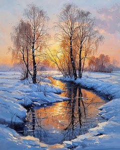 Een meer in de winter bij zonsondergang, Muurdecoratie te koop