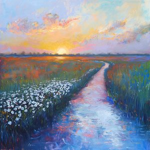 abstract olieverfschilderij pastels landschap Wanddecoratie voor elke kamer