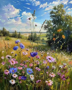 Landschap met wilde bloemen, ideeën voor wanddecoratie, canvas prints door F. Abderrahim