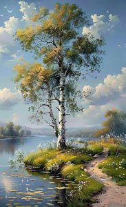Bomen en beekjes die zich uitstrekken tot aan de horizon, een felgekleurd landschap