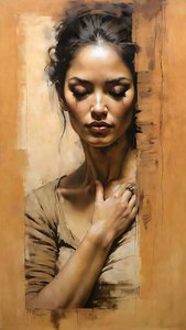 Mooie vrouw achter de deur op lichtbruine achtergrond, canvas prints door F. Abderrahim