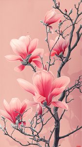 Digitaal schilderij van Aziatische roze bloemen poster voor slaapkamer wanddecoratie door F. Abderrahim