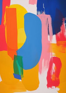 Vrolijk kleurenschilderij minimalistische kindvriendelijke stijl, canvas  wanddecoratie door F. Abderrahim