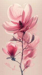 Minimalistische enkele lijn schets roze grijze bloemen, botanische wanddecoratie door F. Abderrahim