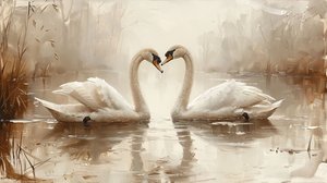 Twee zwanen oog in oog, Canvas  ingelijste wanddecoratie door F. Abderrahim