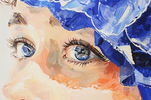 Realistisch olieverfschilderij filmisch indigo, vrouwelijk blauw oog close-up