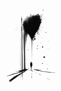Abstract zwart-wit conceptuele kunst silhouet van eenzaamheid, canvas art prints door F. Abderrahim