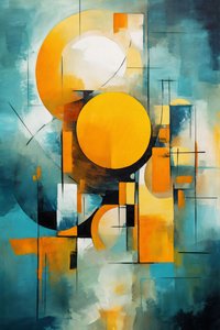 Kubisme  cirkel Aquarel multicolor schilderij, Wall Art Print op aanvraag door F. Abderrahim