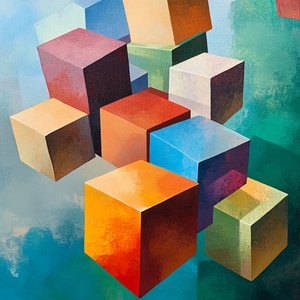 Abstract Kleurrijk Houten Geometrisch Patroon, online canvas afdrukken op aanvraag door F. Abderrahim