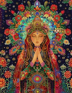 A Beautiful Woman, Stijl van Alex Grey, Vreugde  kleuren, Spirituele  Mandala patronen, canvas art prints door F. Abderrahim