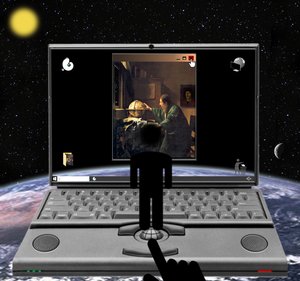 "Sinds Copernicus is de mens uit het centrum in de X gerold" (uit de serie: Windows)