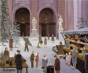 Kerstmarkt op het plein van de kathedraal