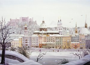 Salzburg oude stad met fort in de winter