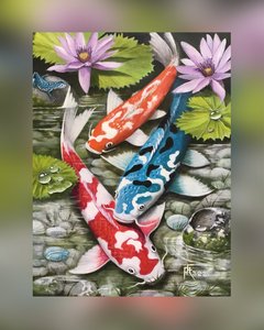 Juwelen van de vijver (koi onder waterlelies)