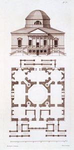 Plan en Elevatie van Chiswick House, prent gemaakt door Herisset, ca. 1720s