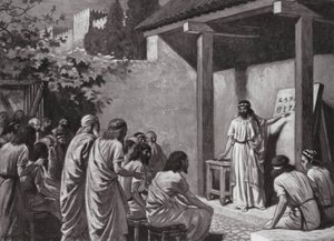 Cadmus geeft de Grieken een alfabet (litho) door A.C. Weatherstone