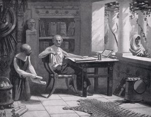 Xenophon dicteert zijn geschiedenis, illustratie uit 