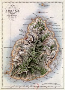 Kaart van Mauritius, illustratie uit 