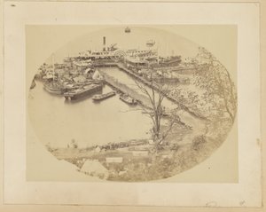 [Lower Wharf, Belle Plain, USMRR Construction Corps] [16 mei 1864]. door A.J. Russell