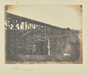 Militaire spoorbrug over Potomac Creek, op de Fredericksburg Railroad door A.J. Russell