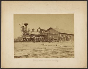 Wyoming Station Engine 23 op hoofdspoor [Wyoming]. door A.J. Russell