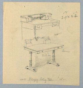 Ontwerp en Schets voor "Mahonie Schrijftafel"