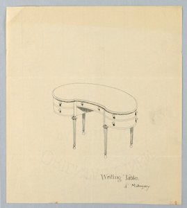 Ontwerp voor Nier-vormige Schrijftafel met Peer-vormige Poten door A.N. Davenport Co.