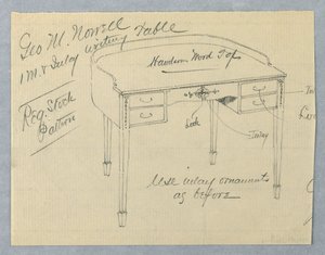 Ontwerp voor mahoniehouten inleg schrijftafel voor George M. Nowell