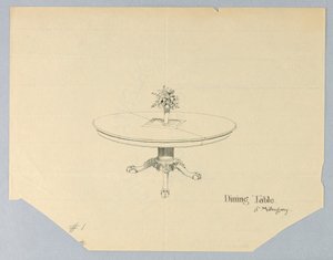 Ontwerp voor een Eettafel van Mahonie met een Bloemenvaas