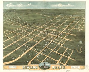 Gezicht in vogelvlucht op de stad Bowling Green, Warren County, Kentucky 1871. LOC 73693412
