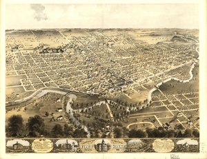 Gezicht in vogelvlucht op de stad Fort Wayne, Indiana 1868. LOC 73693381