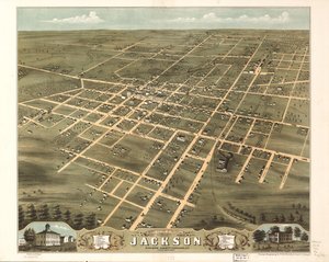 Gezicht in vogelvlucht op de stad Jackson, Madison County, Tennessee 1870. LOC 73694528