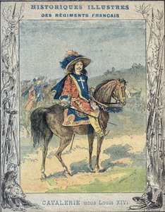 Cavalerie onder Lodewijk XIV - Van een beschermhoes voor schoolboeken, eind 19e eeuw - Cavalerie onder Lodewijk XIV - illustratie door A Demarle - Beschermhistorisch notitieboek, eind 19e eeuw door A. Demarle