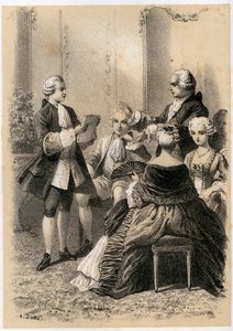 Antoine-Marin Lemierre leest Hypermnestra voor aan Jean-Baptiste Vivien de Chateaubrun, illustratie uit 