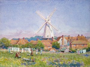 Vrouwen die de was ophangen, Cranbrook Mill, Kent door A. Foord Hughes