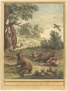 De wolf en de jager door A. J. de Fehrt after Jean Baptiste Oudry
