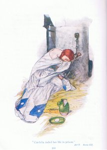 Cordelia eindigde haar leven in de gevangenis (Koning Lear), uit Verhalen van Shakespeare uitgegeven door Ward Lock & Co Ltd door A. Jackson