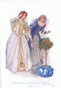 Katherine de meest gehoorzame en plichtsgetrouwe vrouw in Padua (De Getemde Feeks), uit Verhalen van Shakespeare uitgegeven door Ward Lock & Co Ltd