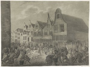 Bezwijking van de bekisting langs de Kortendijk in Gorinchem, 1809 Vier platen van de watersnood in 1809 opgedragen aan koning Lodewijk Napoleon (series title)