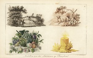 Patronen voor schilderen op porselein: landschappen, fruit, kaars